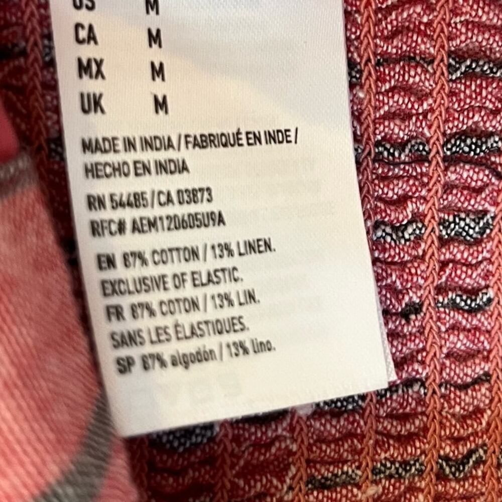 American Eagle Crop Top Sz Medium Washed Red Black Stripe Cotton Linen Smocked - Picture 9 of 9